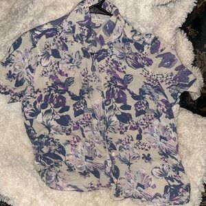 Lucky Brand Floral Button-Up Top - Purple and Cream